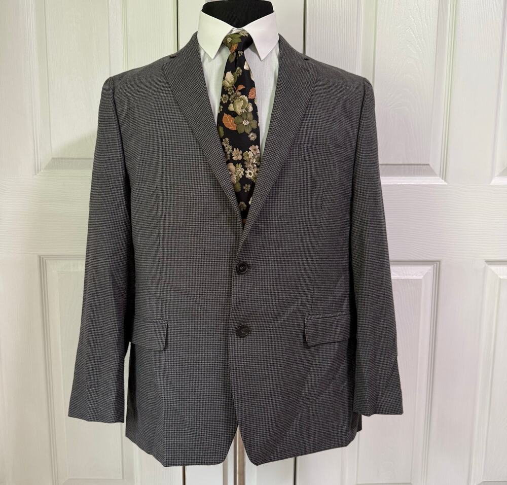 Chaps Men's Mini Houndstooth Two Buttons Sportscoat Blazer Jacket Size 44R - Picture 1 of 10